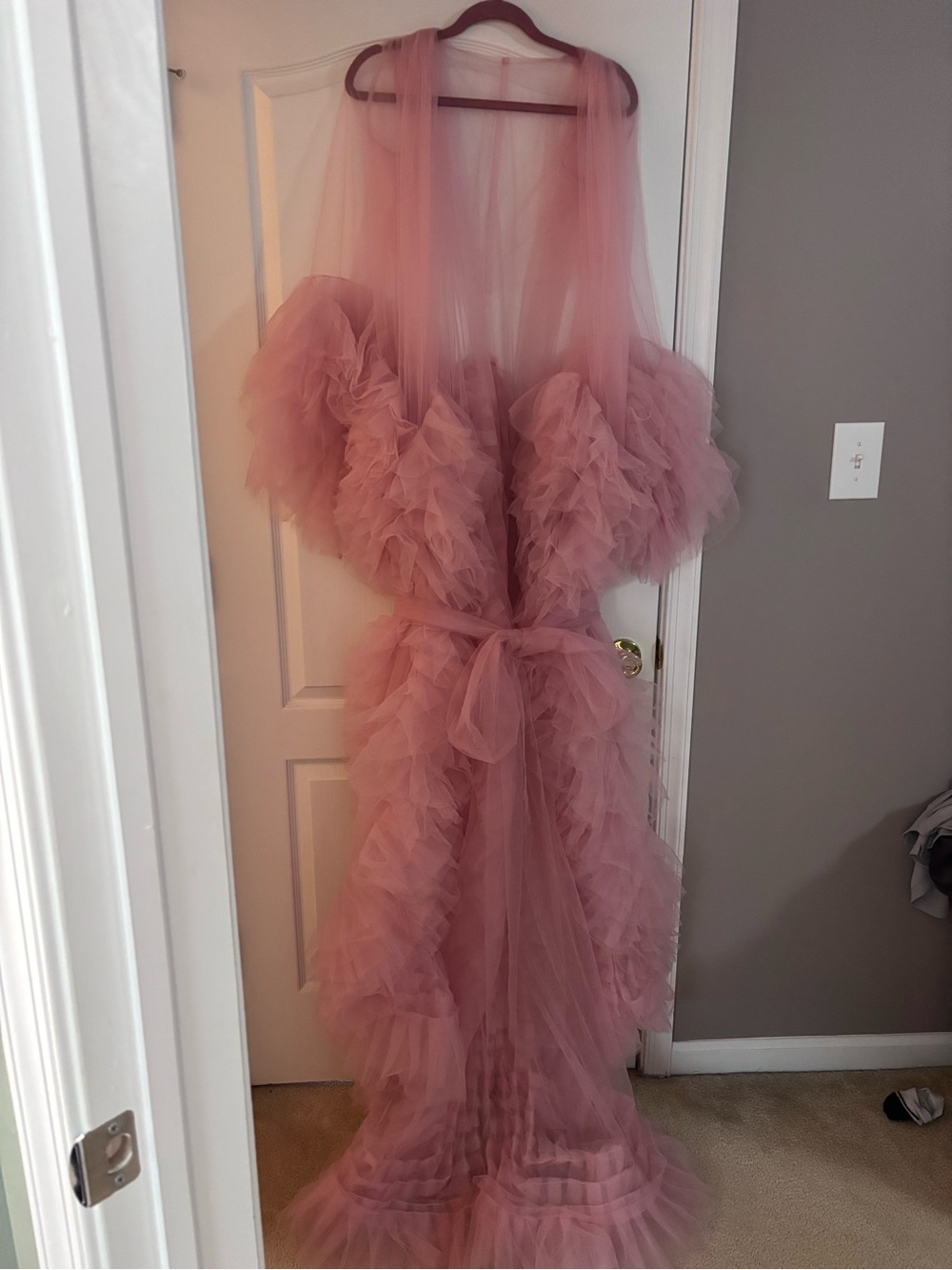 Pink Blush Ruffled Sheer Tulle Gown Robe Small - Picture 3 of 4